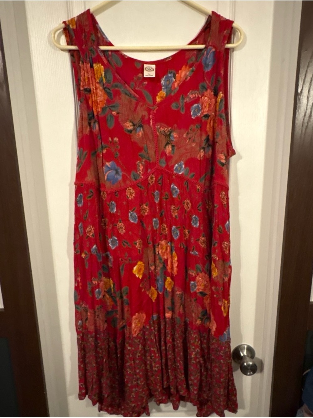 Bila Red Floral Maxi Dress with Multicolor Blooms
